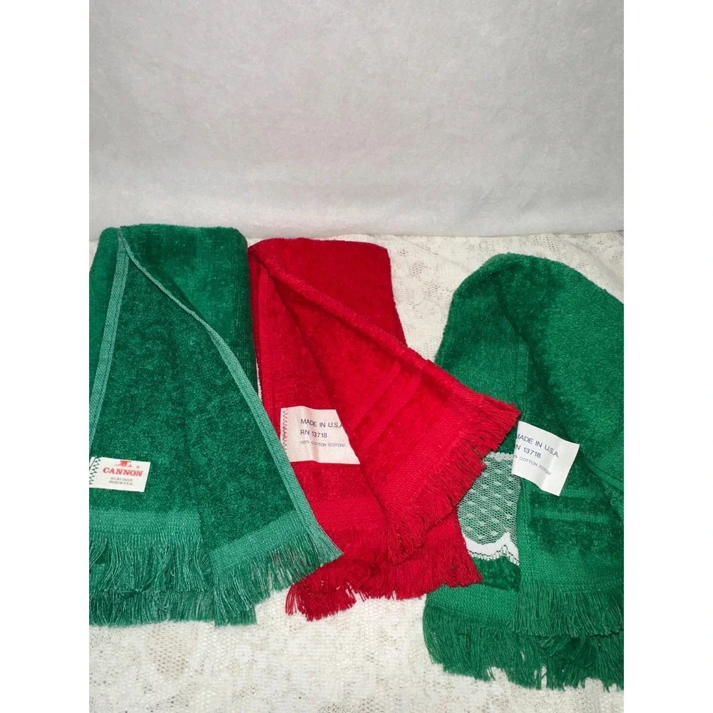 Christmas Towels Embroidered Joy Noel‎ Bells Red Green Set of 3
